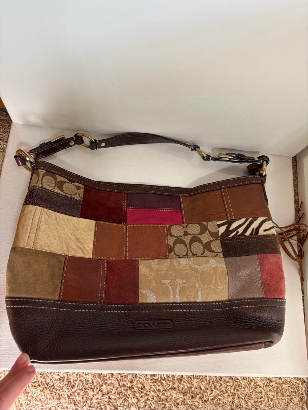 Coach Patchwork Shoulder Bag in Brown, Tan, Red and Cream - Picture 2 of 6